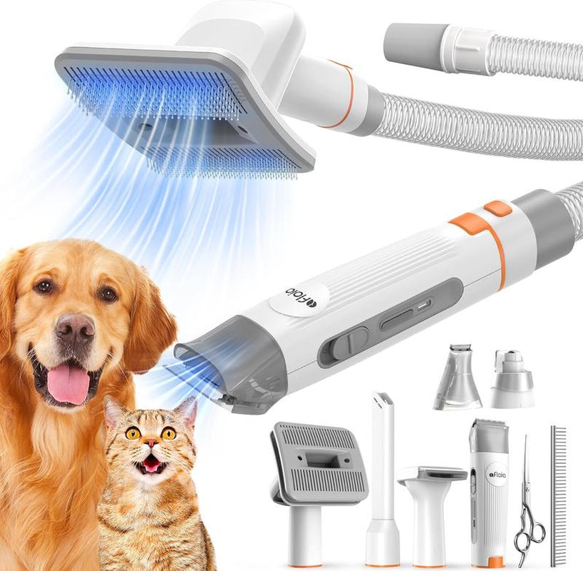 Afloia Pet Hair Vacuum Attachments with Universal Adapter, 8 in 1 Dog Clippers Pet Brush Nail Trimmer Grinder Comb & Scissors, Compatibles with Dyson, Shark, Bissell, Eureka, Dirt Devil, Etc