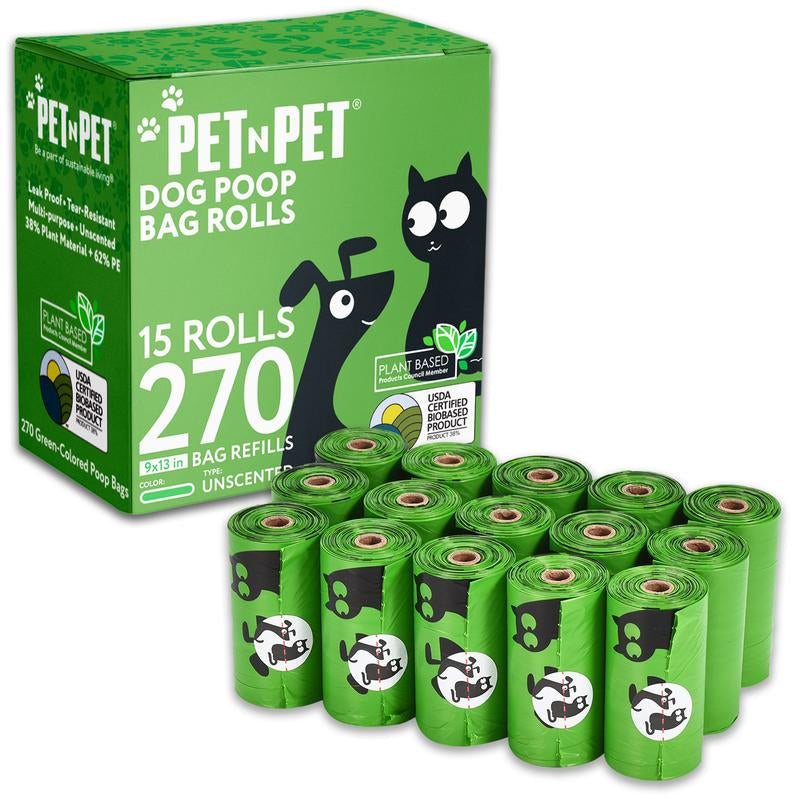 Pet N Pet Dog Poop Bag Rolls - 38% Plant Based, 270 Counts Unscented & Lavender Scented, Leak Proof Dog Poop Bags