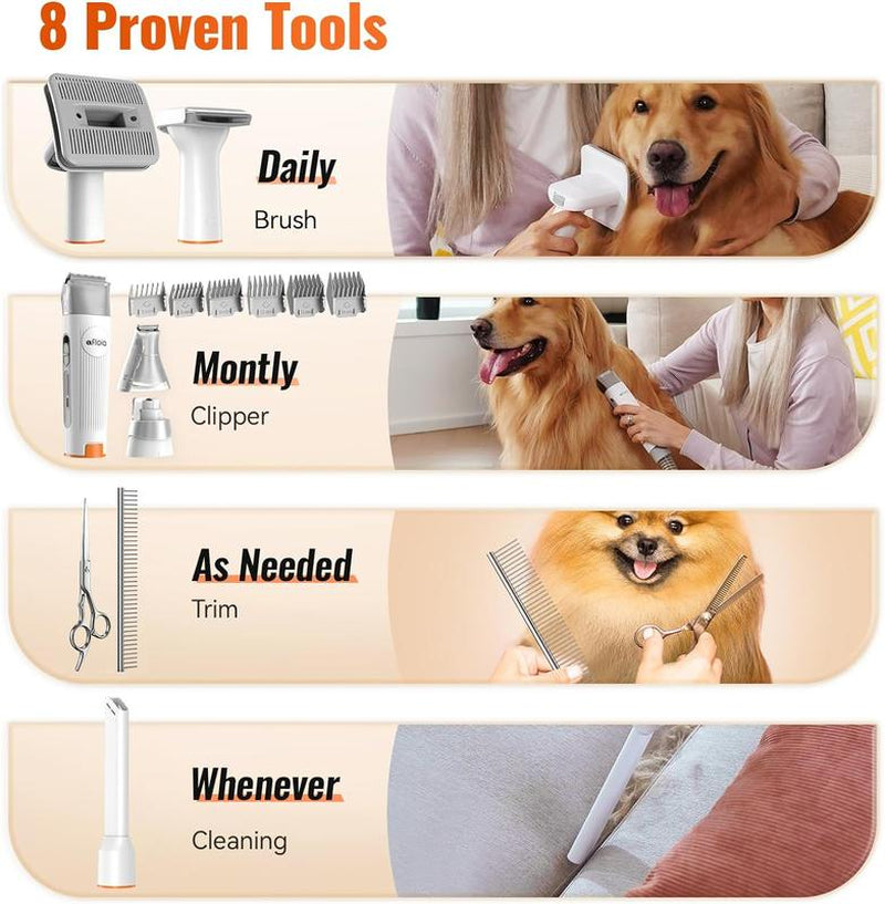 Afloia Pet Hair Vacuum Attachments with Universal Adapter, 8 in 1 Dog Clippers Pet Brush Nail Trimmer Grinder Comb & Scissors, Compatibles with Dyson, Shark, Bissell, Eureka, Dirt Devil, Etc