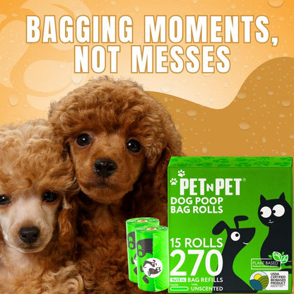 Pet N Pet Dog Poop Bag Rolls - 38% Plant Based, 270 Counts Unscented & Lavender Scented, Leak Proof Dog Poop Bags